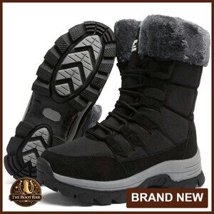 Women's Waterproof Fur Lined Snow Boots Mid Calf Anti-Slip Winter Shoes